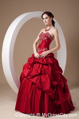 2013 Red Appliques Pick-ups Dress for Sweet 16 with Taffeta