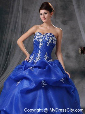 Modest Blue Appliques Pick-ups Dress for Quince in Spring 2013