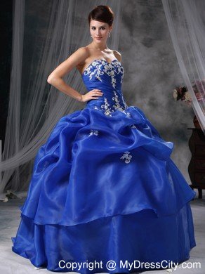 Modest Blue Appliques Pick-ups Dress for Quince in Spring 2013