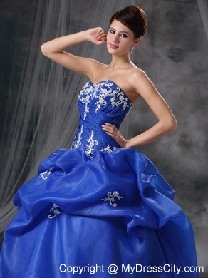 Modest Blue Appliques Pick-ups Dress for Quince in Spring 2013