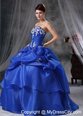 Modest Blue Appliques Pick-ups Dress for Quince in Spring 2013