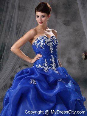 Modest Blue Appliques Pick-ups Dress for Quince in Spring 2013