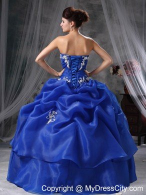 Modest Blue Appliques Pick-ups Dress for Quince in Spring 2013