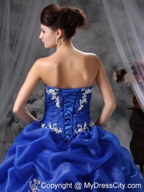 Modest Blue Appliques Pick-ups Dress for Quince in Spring 2013