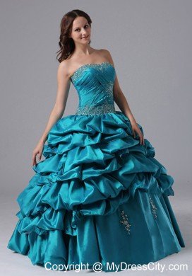 Teal Pick-ups and Beading Sweet Sixteen Dresses For Military Ball