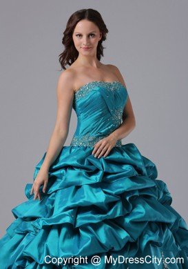 Teal Pick-ups and Beading Sweet Sixteen Dresses For Military Ball