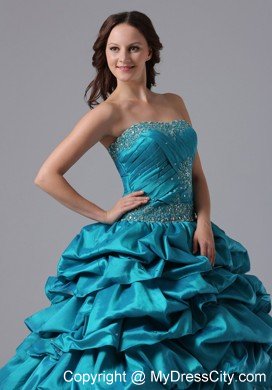 Teal Pick-ups and Beading Sweet Sixteen Dresses For Military Ball