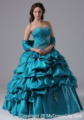 Teal Pick-ups and Beading Sweet Sixteen Dresses For Military Ball