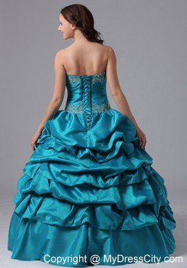 Teal Pick-ups and Beading Sweet Sixteen Dresses For Military Ball