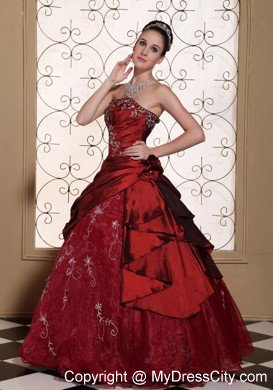 Wine Red Quinceanera Dress Appliques and Pick-ups