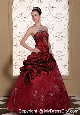 Wine Red Quinceanera Dress Appliques and Pick-ups