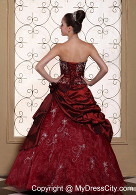 Wine Red Quinceanera Dress Appliques and Pick-ups