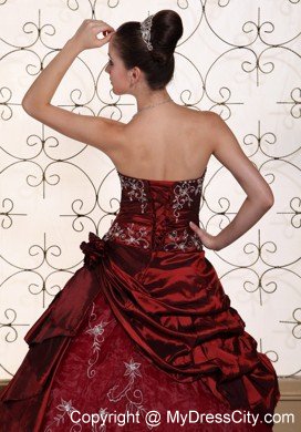 Wine Red Quinceanera Dress Appliques and Pick-ups