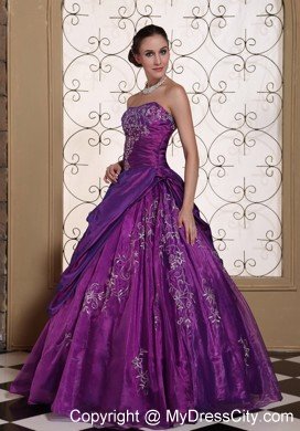 2013 Taffeta and Organza Embroidery Strapless Purple Dress for Quince