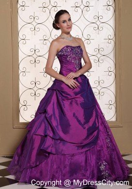 2013 Taffeta and Organza Embroidery Strapless Purple Dress for Quince