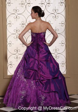 2013 Taffeta and Organza Embroidery Strapless Purple Dress for Quince