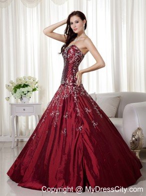 A-line Sweetheart Beading and Embroidery Wine Red Quinceanera Dress