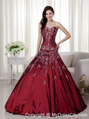 A-line Sweetheart Beading and Embroidery Wine Red Quinceanera Dress