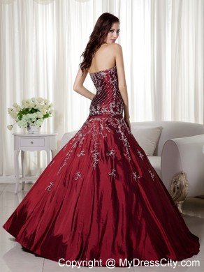 A-line Sweetheart Beading and Embroidery Wine Red Quinceanera Dress