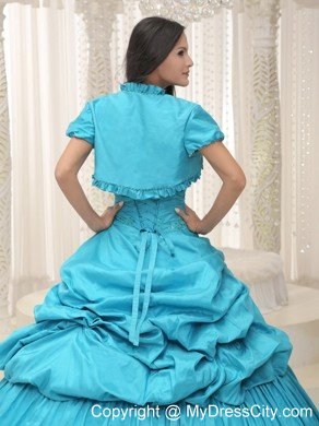 Elegant Beading Taffeta Sweetheart Appliques Teal Quinceanera Dress