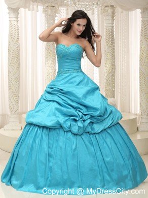 Elegant Beading Taffeta Sweetheart Appliques Teal Quinceanera Dress