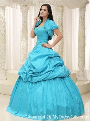 Elegant Beading Taffeta Sweetheart Appliques Teal Quinceanera Dress