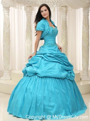 Elegant Beading Taffeta Sweetheart Appliques Teal Quinceanera Dress