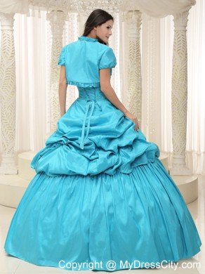 Elegant Beading Taffeta Sweetheart Appliques Teal Quinceanera Dress