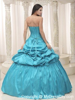 Elegant Beading Taffeta Sweetheart Appliques Teal Quinceanera Dress