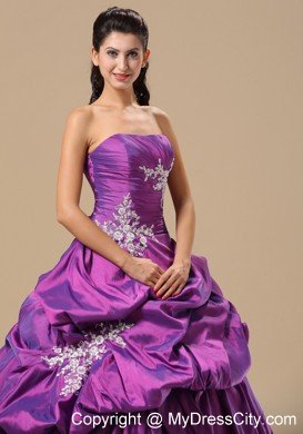 Pick Ups Appliques Decorate Bodice Pick-ups Purple Quinceanera Dress