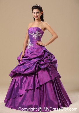 Pick Ups Appliques Decorate Bodice Pick-ups Purple Quinceanera Dress