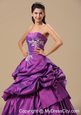 Pick Ups Appliques Decorate Bodice Pick-ups Purple Quinceanera Dress