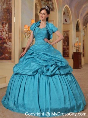 Sweetheart Taffeta Beading Teal Puffy Quinceanera Dress with Jacket