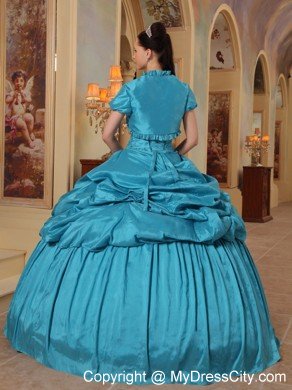 Sweetheart Taffeta Beading Teal Puffy Quinceanera Dress with Jacket