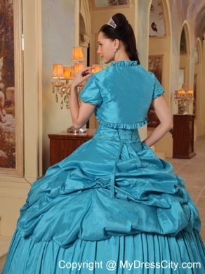 Sweetheart Taffeta Beading Teal Puffy Quinceanera Dress with Jacket