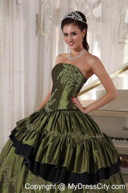 Olive Taffeta Strapless Beading and Appliques Quinceanera Dress