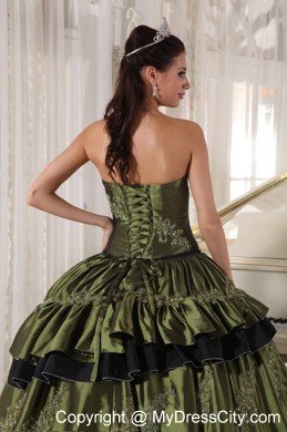 Olive Taffeta Strapless Beading and Appliques Quinceanera Dress