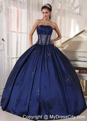 Custom Size Strapless Taffeta Beading Navy Quinceanera Dress 2013