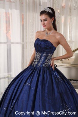 Custom Size Strapless Taffeta Beading Navy Quinceanera Dress 2013