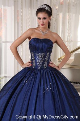 Custom Size Strapless Taffeta Beading Navy Quinceanera Dress 2013