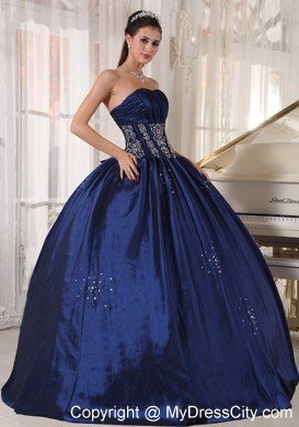 Custom Size Strapless Taffeta Beading Navy Quinceanera Dress 2013