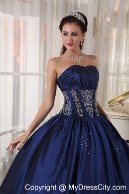 Custom Size Strapless Taffeta Beading Navy Quinceanera Dress 2013