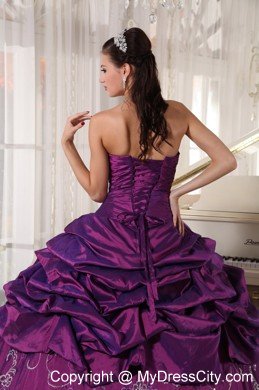 Taffeta Strapless Ruches Eggplant Purple Quinceanera Gowns for Cheap