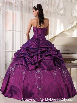 Taffeta Strapless Ruches Eggplant Purple Quinceanera Gowns for Cheap