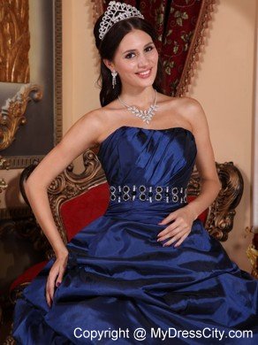 Navy Blue Strapless Ruched Beading Sweet Sixteen Dresses 2013