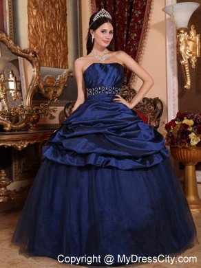 Navy Blue Strapless Ruched Beading Sweet Sixteen Dresses 2013