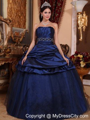 Navy Blue Strapless Ruched Beading Sweet Sixteen Dresses 2013