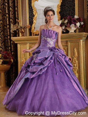 Strapless Taffeta and Organza Flowers Lavender Quinceanera Dress