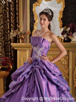 Strapless Taffeta and Organza Flowers Lavender Quinceanera Dress