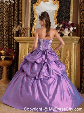 Strapless Taffeta and Organza Flowers Lavender Quinceanera Dress